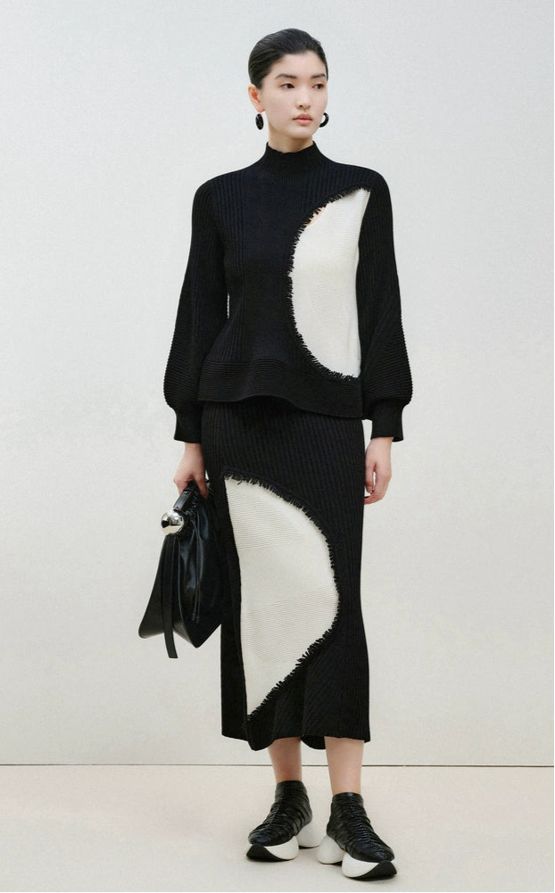 ZHUCHONGYUN New Chinese Color-Blocking A-Line Stretch Knit Skirt--OXYGUN.