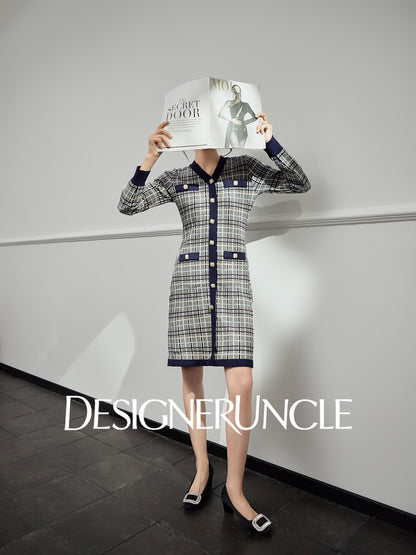 DGU "Lanzhi" royal blue new plaid slimming and versatile long-sleeved skirt - Noah.