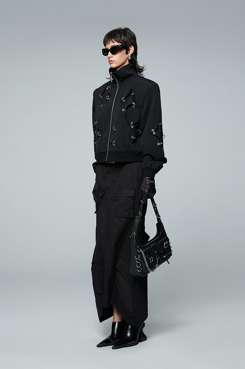 ANNAKIKI acetate wool four-pointed star metal ring jacket-YAXUAN