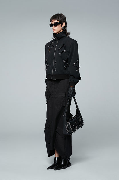 ANNAKIKI acetate wool four-pointed star metal ring jacket-YAXUAN