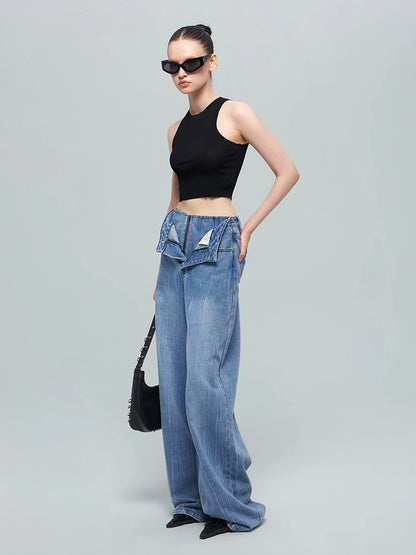 ANNAKIKI Nich Retro fried color loose wide-leg jeans for women-IZUMI