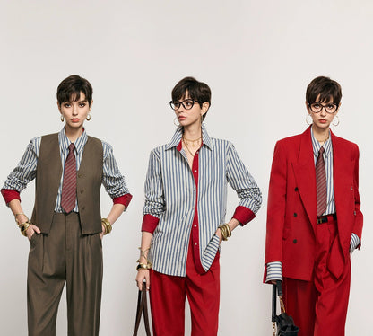 ANNASPEAK cotton up-and-down loose slimming striped long-sleeved long shirt-KILO.
