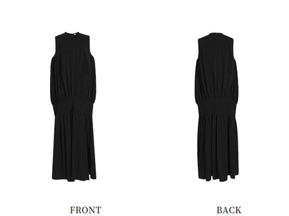 ZHUCHONGYUN new black satin elegant pleated dress--KENZO.