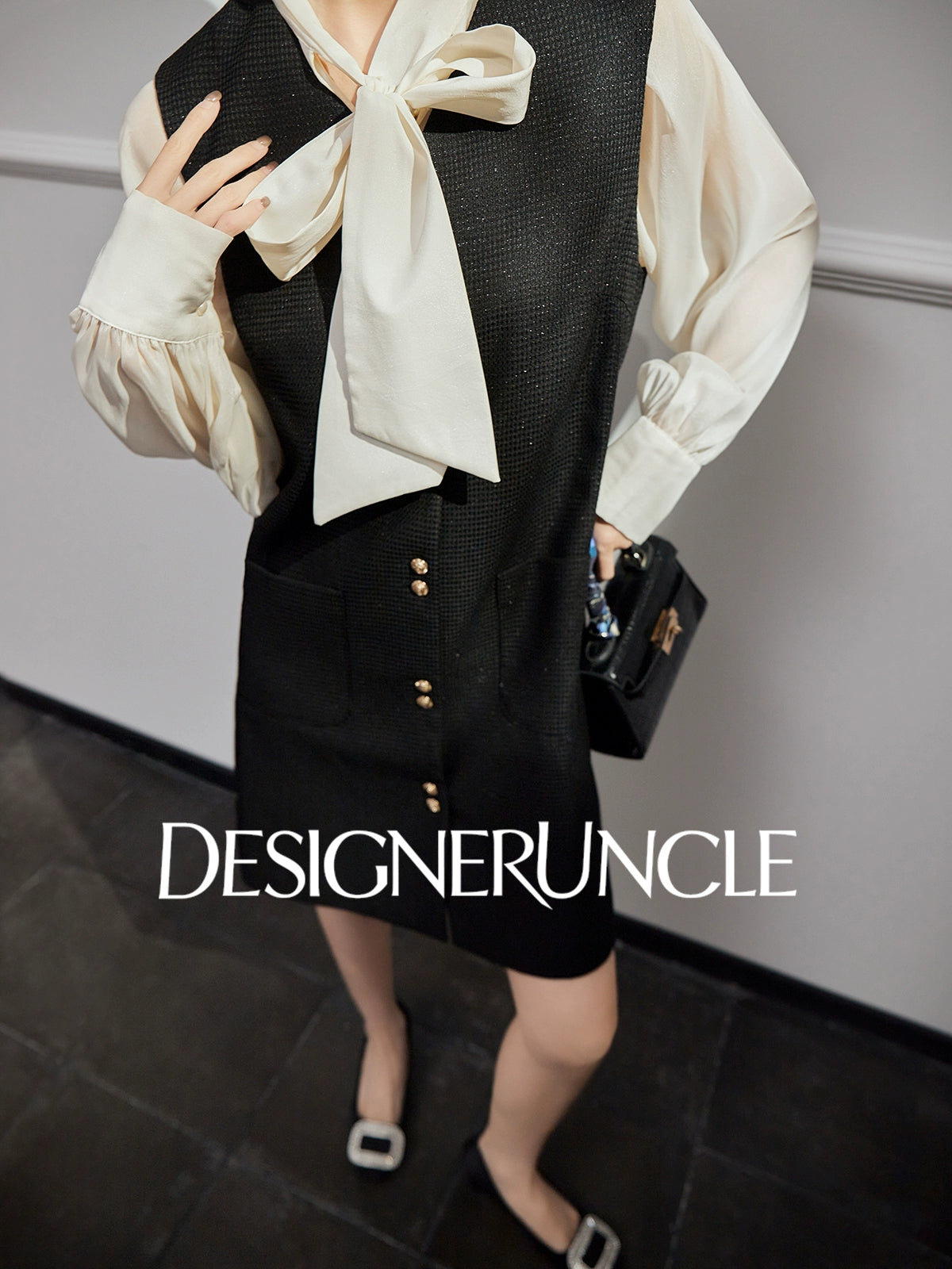 DGU "Suyu" black new small fragrance celebrity high-end commuter skirt - Carl.