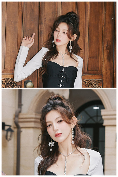 DOLLY Luxury Pretty Retro Style Bow Diamond Tassel Chic Earrings-EDITA