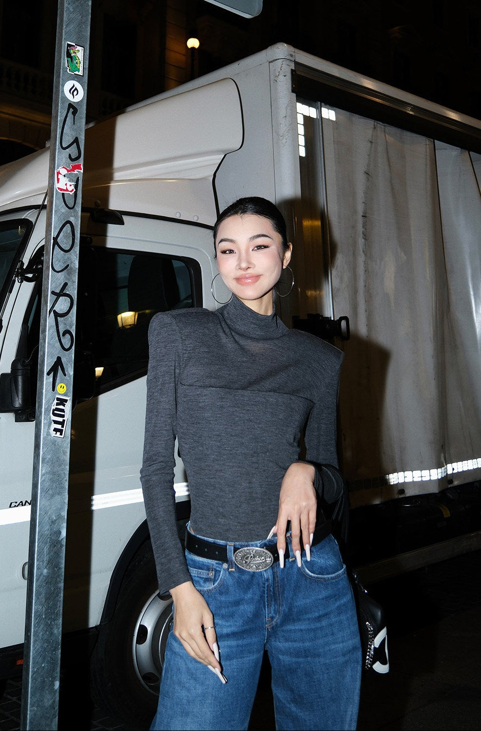 MEI SANGUAN Padded Shoulder Turtleneck Jumpsuit - AVERY