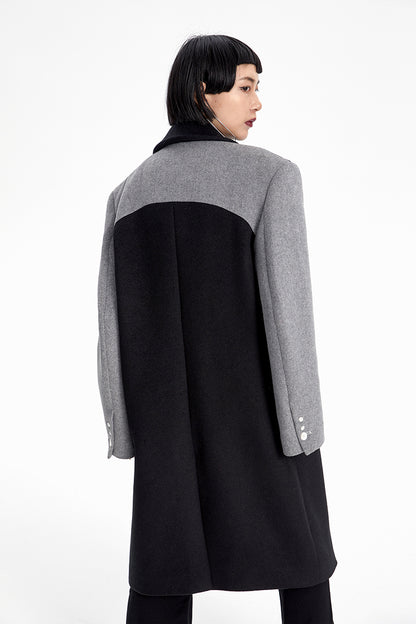 TINY IN Asymmetric black and gray wool women's coat- TRAIL