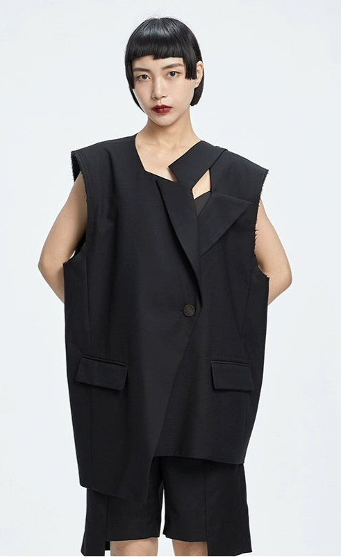 TINY IN misaligned collar silhouette midi vest women's suit -DODO