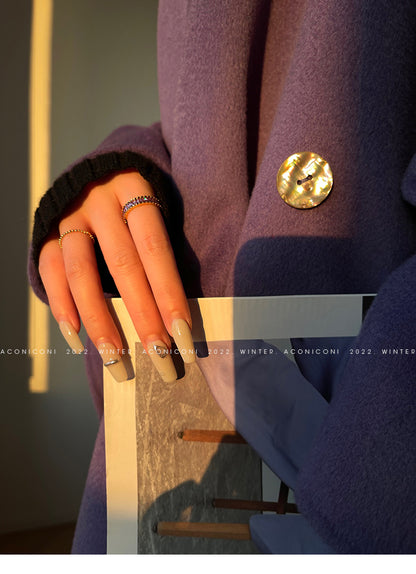 Aconiconi Luxury Purple Lapel Long Sleeve Long Straight Winter Coat- Taro