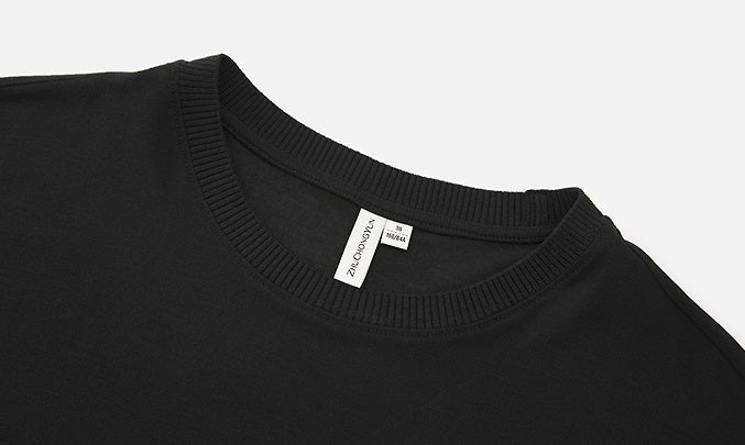 ZHUCHONGYUN black minimalist crew neck loose mid-sleeve top-IEJI.