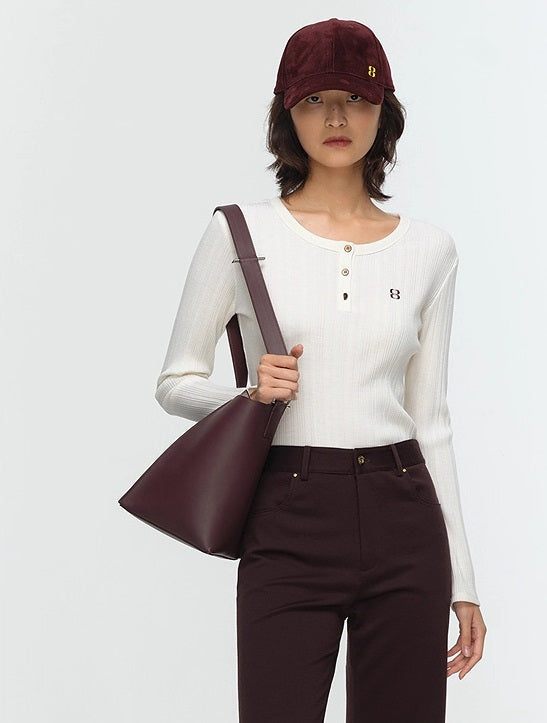 COMME MOI Lu Yan designer new women's Henry collar wool base T-shirt - OLIVIA.