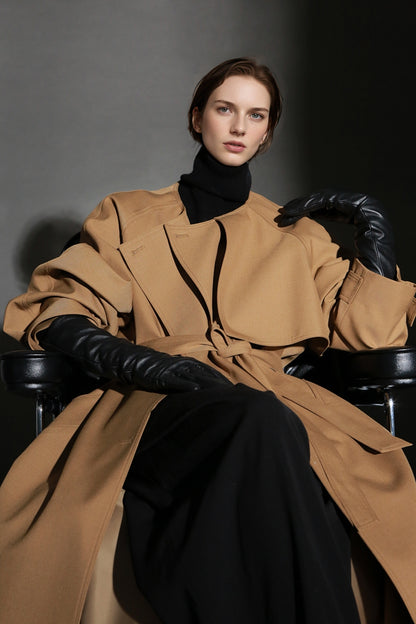 PIAOIN high-end wool relaxed round neck design old money windbreaker jacket -GINA