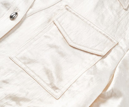 COMME MOI Lv Yan Designer Summer Acetate Texture V-Neck Waist Shirt - AYLA.