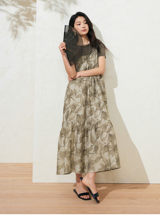 Sushe French Tencel Bubble Crinkled Slip Dress Acetate Short Sleeve T-Shirt -GWEN