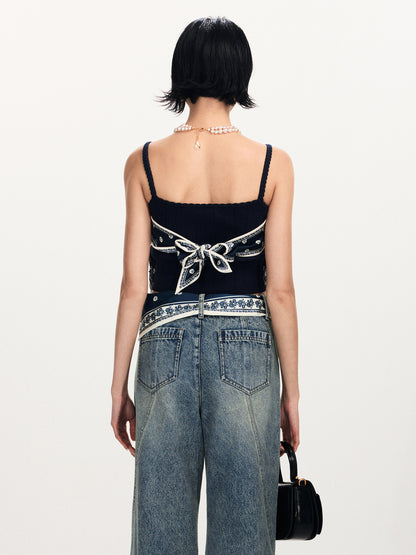 FAME Beaded Printed Scarf Deconstructed Camisole Top