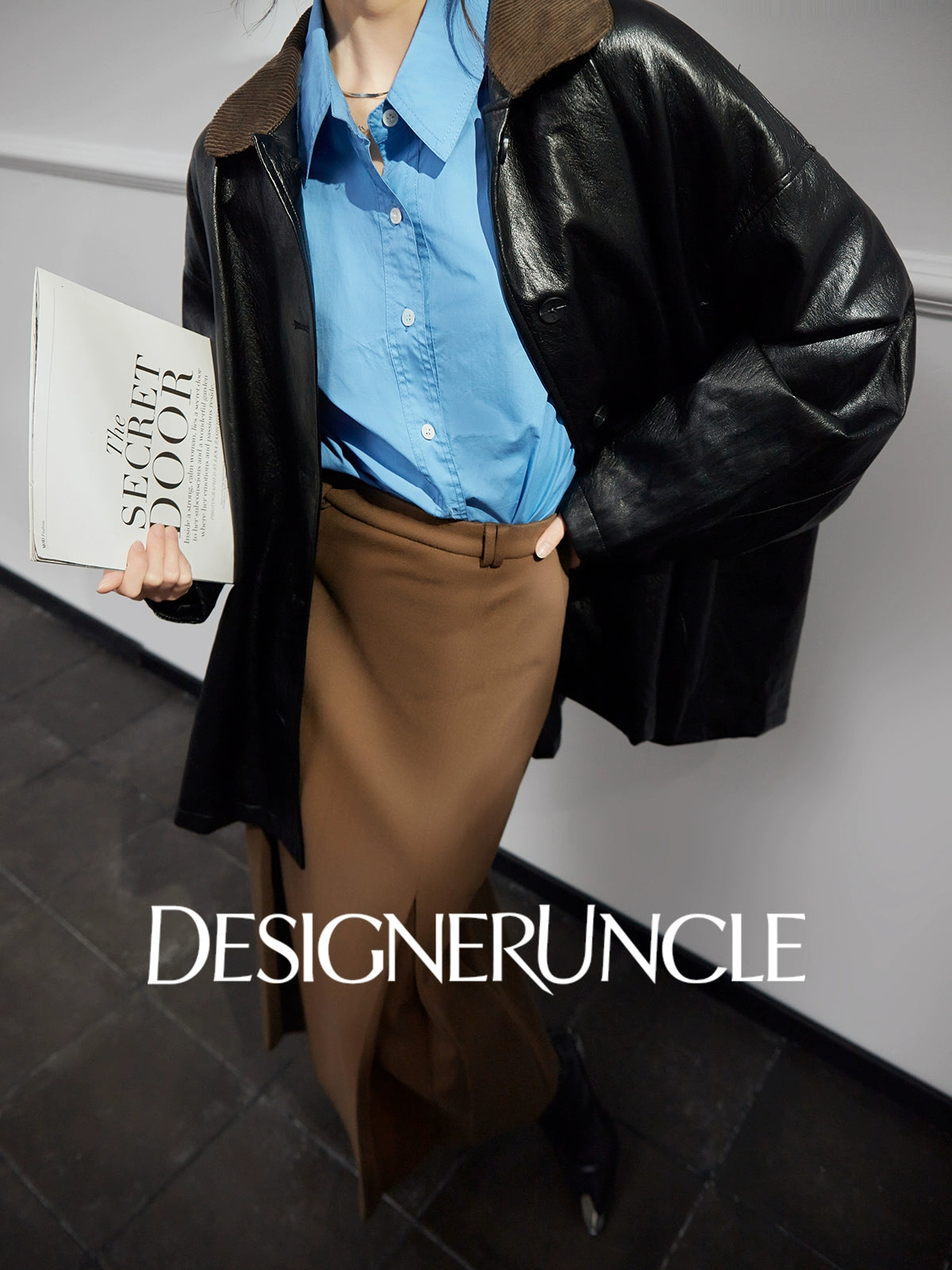 DGU "Obsidian Black" black leather jacket Haining sheepskin versatile top - Eric.