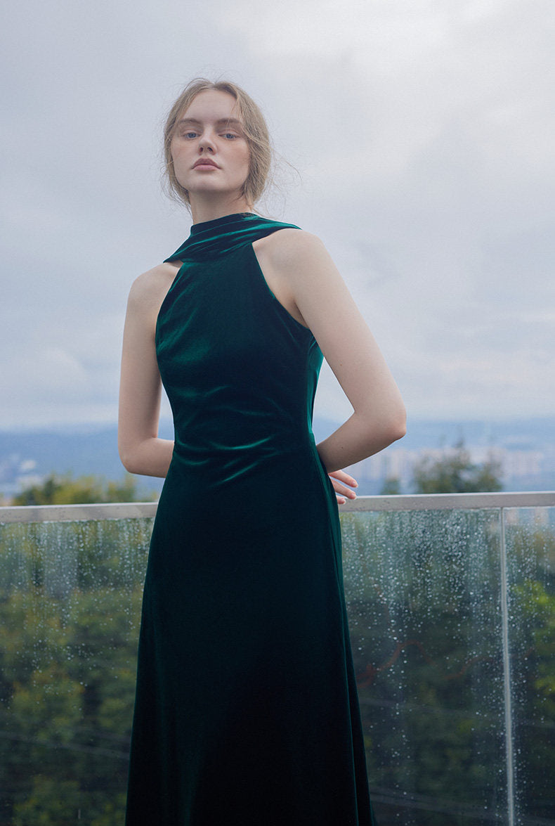 GOUDIN velvet long dresses French simple  dresses-ANKA.