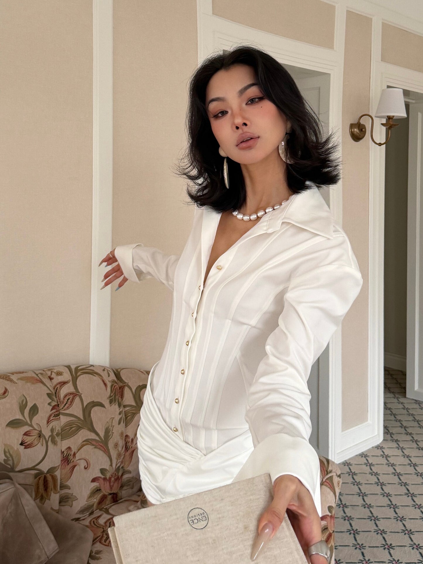 MEI SANGUAN White Show Long-sleeved Dress - LIAM