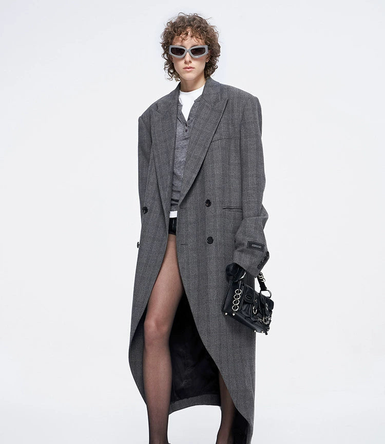 ANNAKIKI niche design asymmetrical loose wool long coat-JIANCI