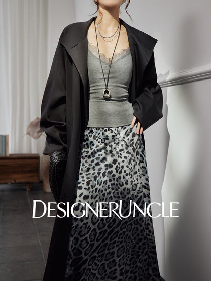 DGU|Matte Gray Trench Coat Satin Fashion High-end Loose Slimming Mid-Length Jacket - Antonia.