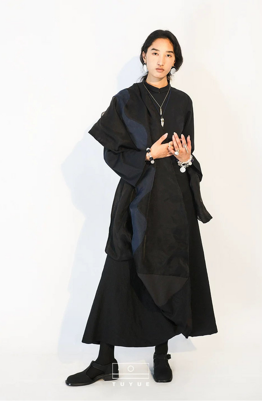 TUYUE Black Linen × Mulberry Silk Irregular Skirt- HARPER