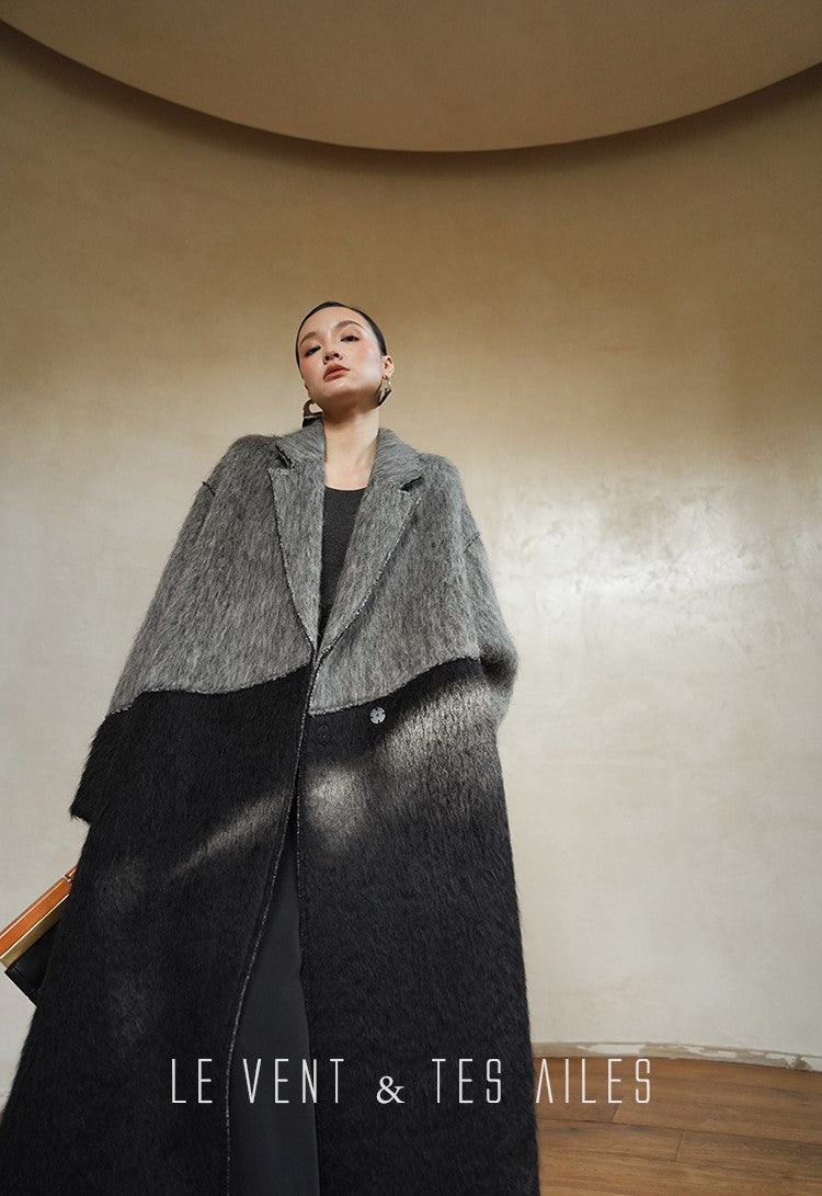 LE VENT&TES AILES French luxury fine long color-block wool coat -ALEC.