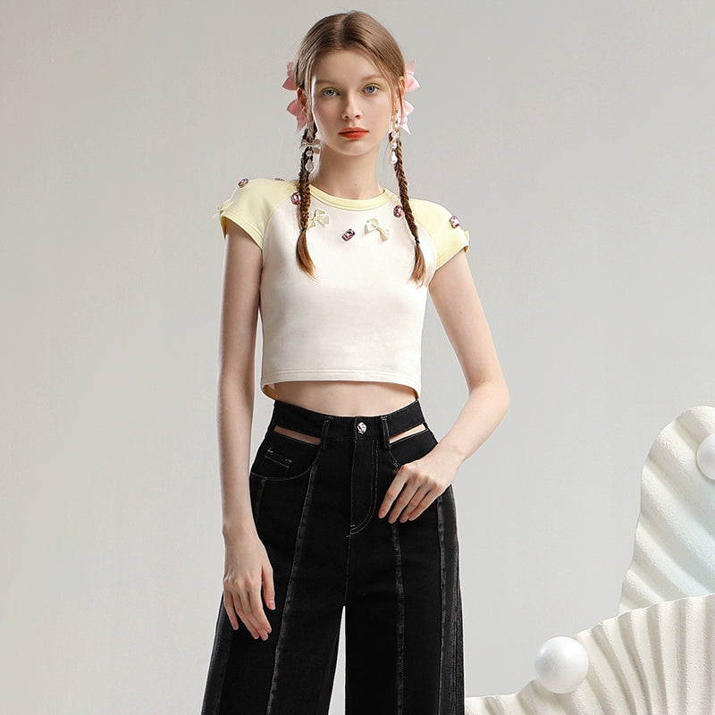 CHECOCRE Women's Short T-shirt Underwear With Suspender Denim Suit Skirt - JOHN