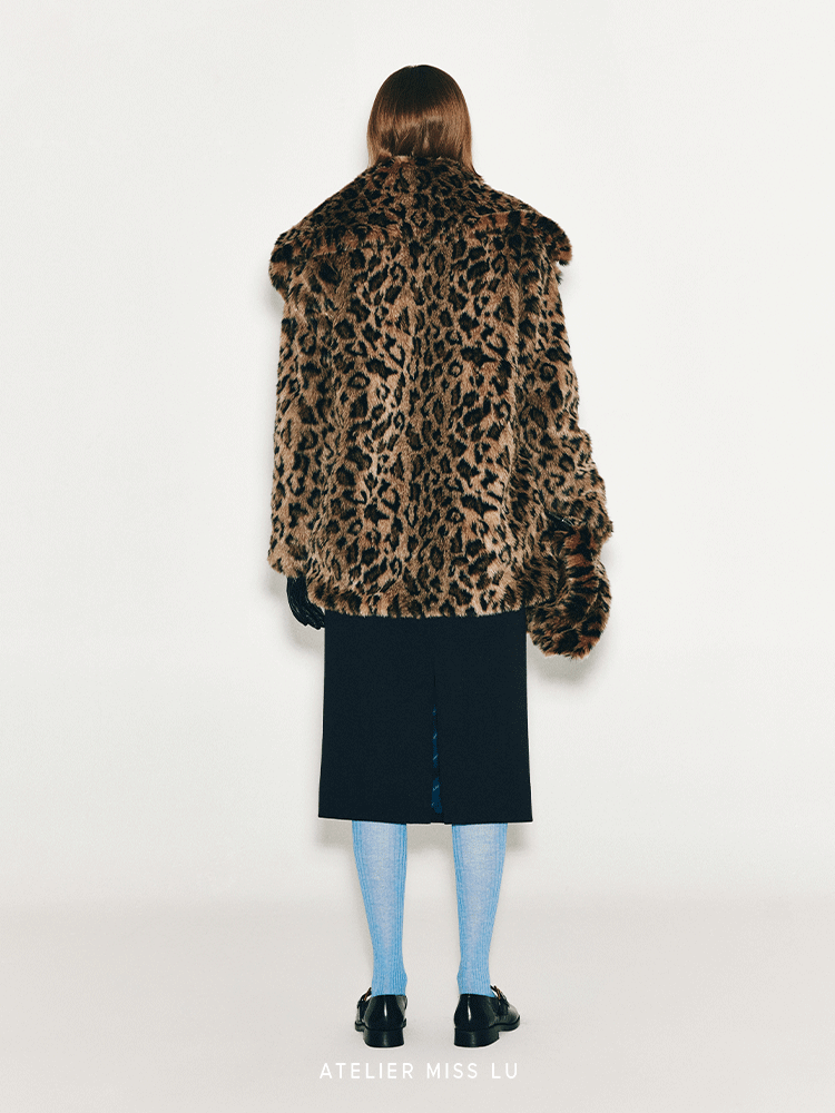 ATELIER MISS LU faux fur leopard print jacket with big lapels - MAY.