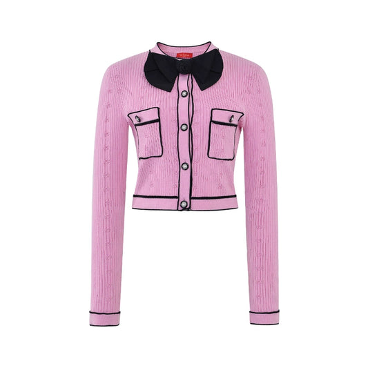 FAME Three-Dimensional Rose Bow Embellishment Woolen pink Top - Adilin