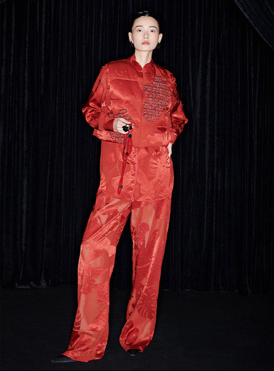 M essential Mackay designer Hagakure embroidered vest  pant top- view.