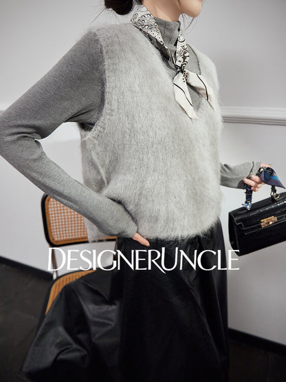 DGU "Qi Mist" light gray plush outer wear versatile commuter slimming top - HIGG.