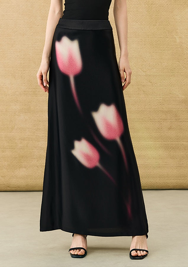 HECO Chinese high-end acetic acid skirt summer tulip print drape - ESSENCE.