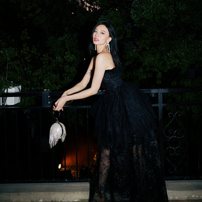 DOLLY Elegant Sleeveless Feather Tube Top Embroidery Long Tutu Dinner Dress-KYLIE