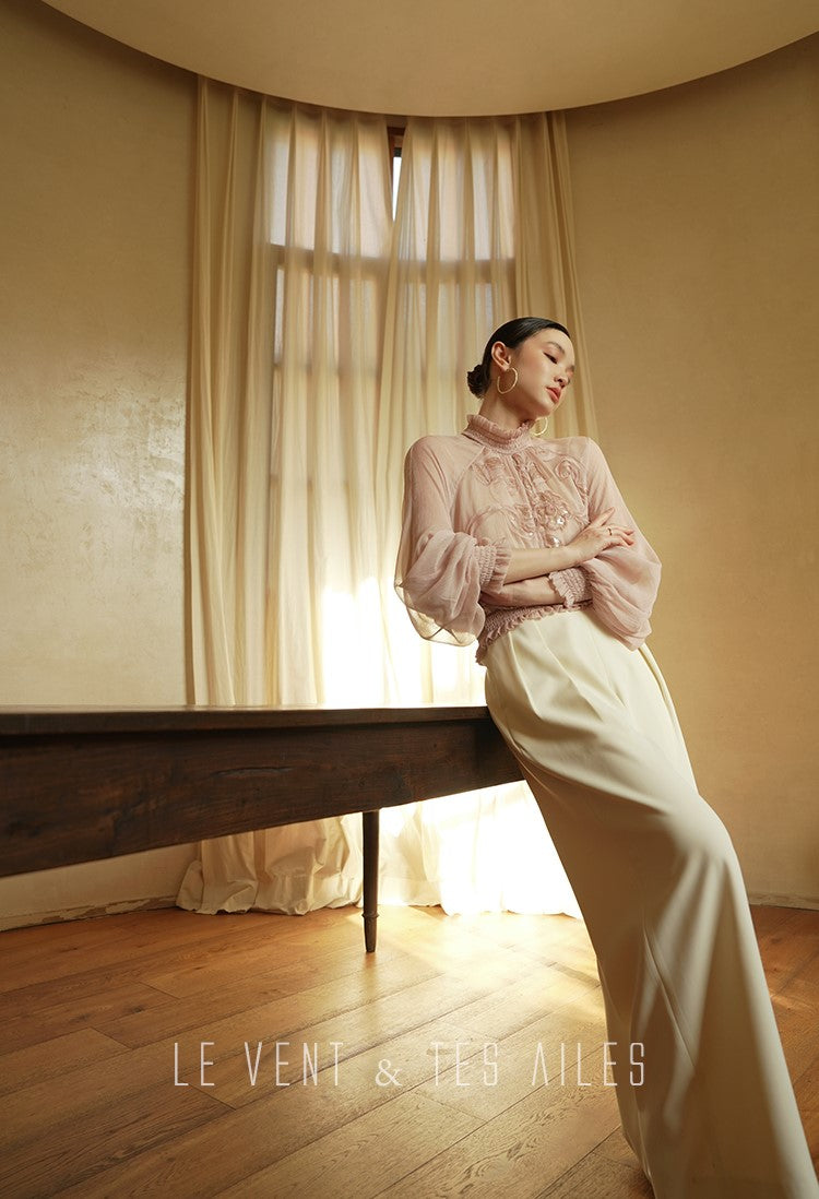 LE VENT&TES AILES Scarlet Mist Disc Sequin Tops Spring Long Sleeve Top - ANYA