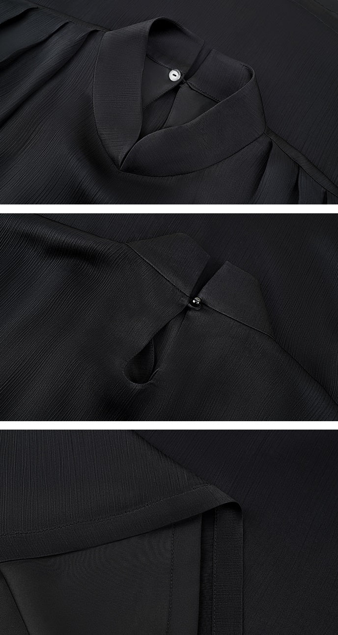 HECO acetate press-pleated cinched waist black white texture t-Shirt - NONE.