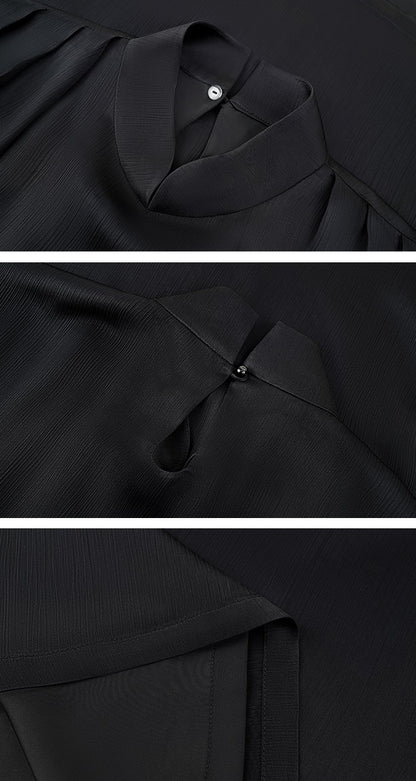 HECO acetate press-pleated cinched waist black white texture t-Shirt - NONE.