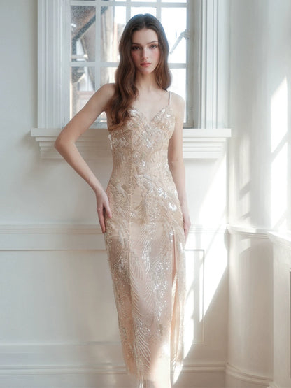 Wardrobes by Chen Elegant Hand-Embroidered Crystal Floral Dress-Dollar