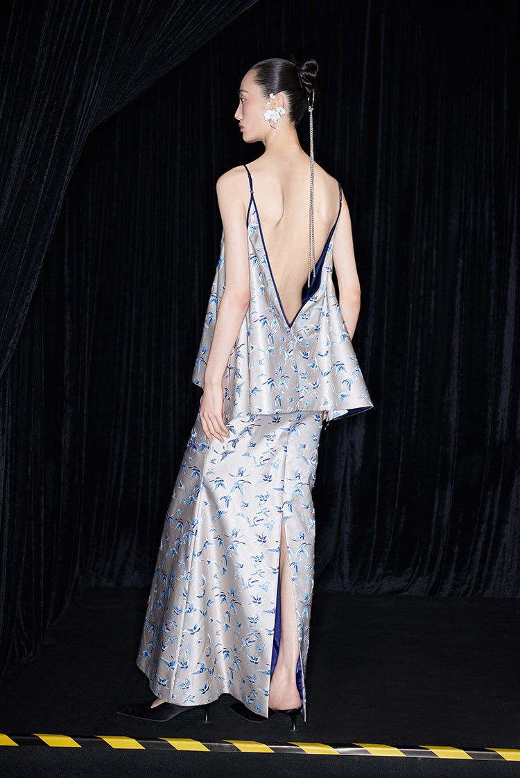 M essential Mackay designer butterfly jacquard blue vine butterfly dress skirt - MASTER.