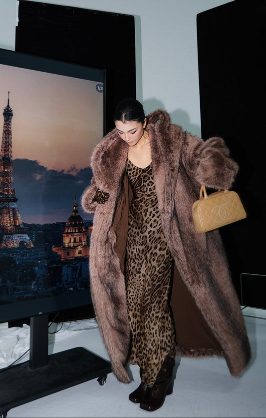 MEI SANGUAN Hooded Coffee Color Fur Jacket - JUSTIN