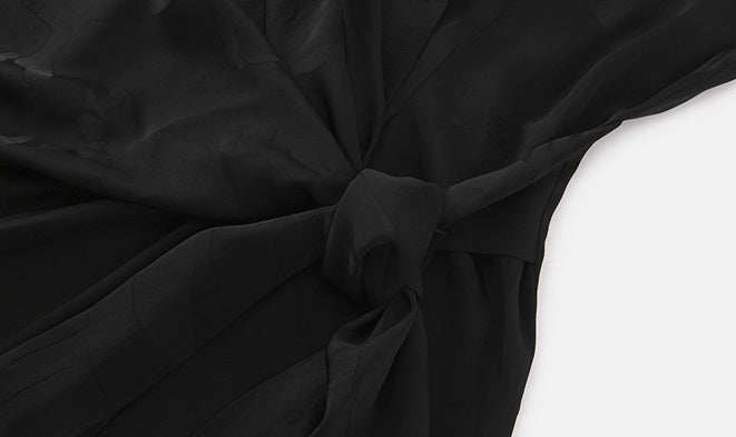 ZHUCHONGYUN sleeveless jacquard wrap-style front ruched waist slit hem Dress-DEWIE.