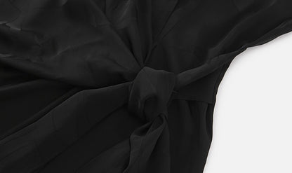 ZHUCHONGYUN sleeveless jacquard wrap-style front ruched waist slit hem Dress-DEWIE.
