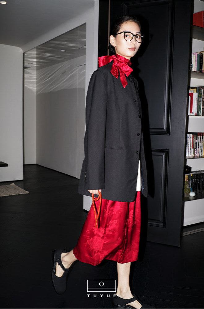 TUYUE black elegant temperament, stand-up collar casual suit- ESTHER.