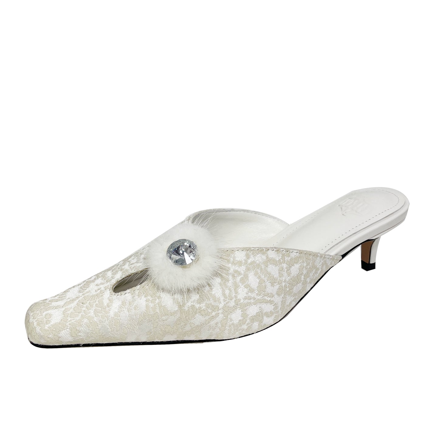 B-FEI embellished white slip-on low heel mule shoes-NIKO.