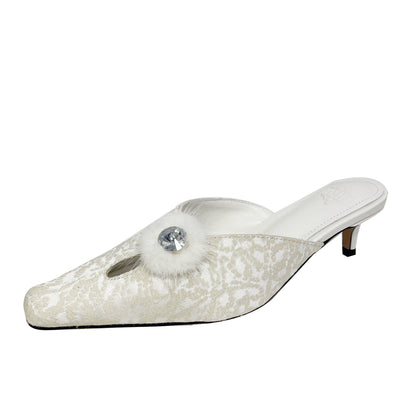 B-FEI embellished white slip-on low heel mule shoes-NIKO.
