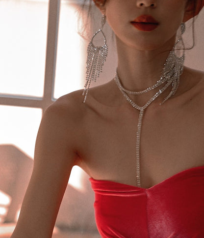 DOLLY High End Rhinestone Tassel Clip Earring-ARIA