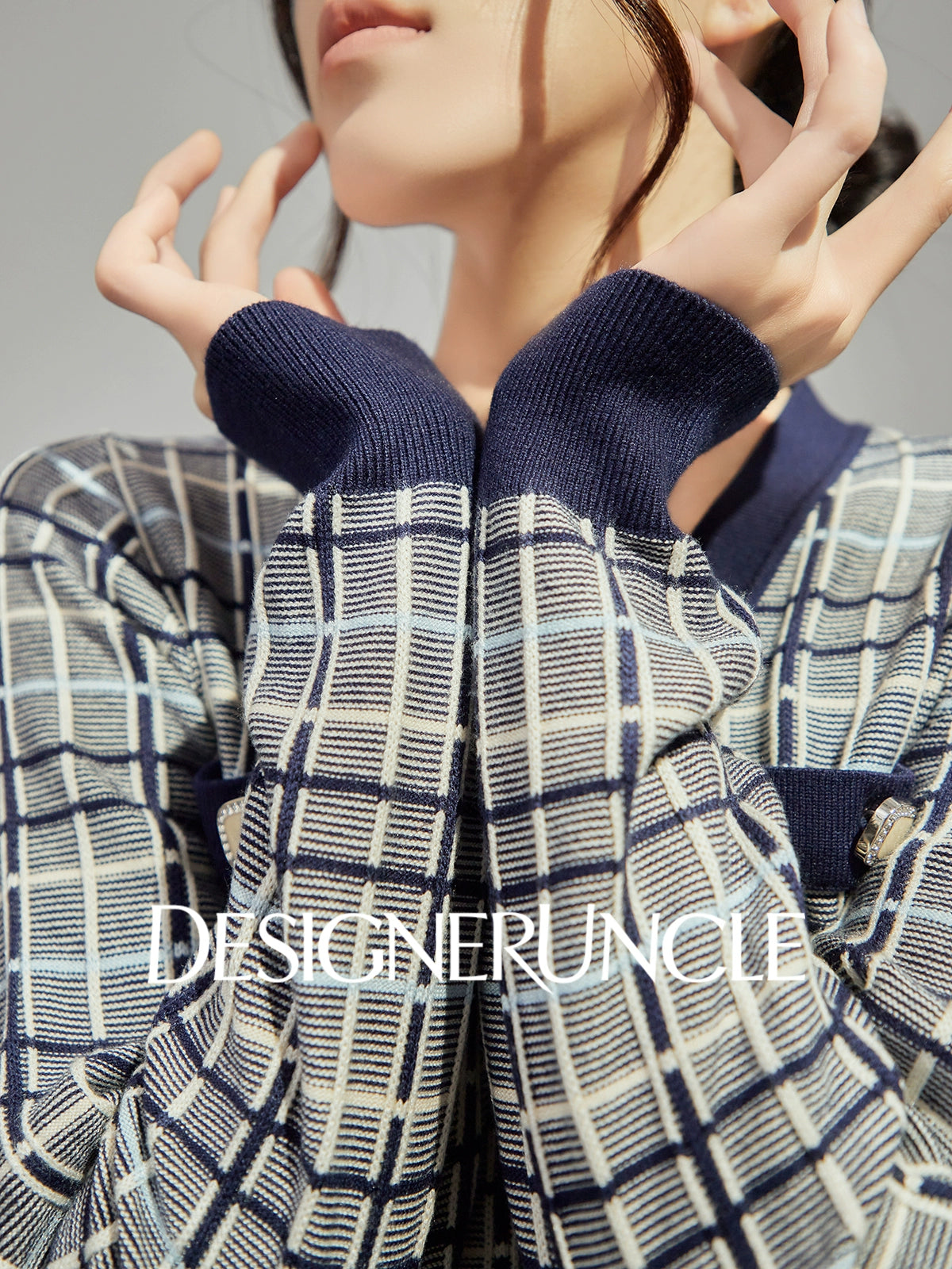 DGU "Lanzhi" royal blue new plaid slimming and versatile long-sleeved skirt - Noah.