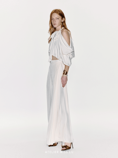 ATELIER MISS LU Draped Off-the-Shoulder Streamers Acetate Top - ATTERY
