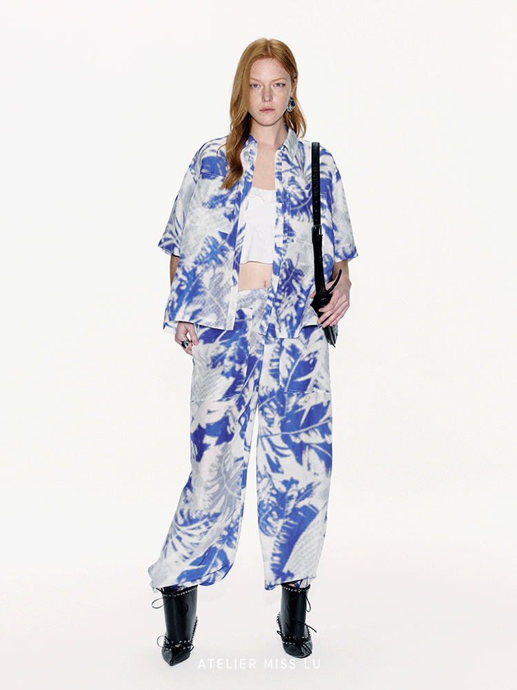 ATELIER MISS LU Printed Mulberry Silk And Linen-blend Top - LEVIIN.