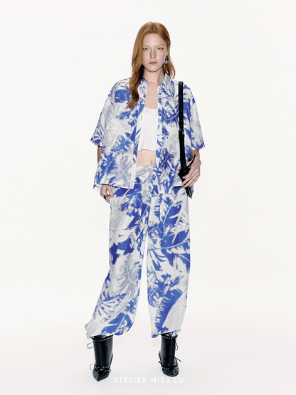 ATELIER MISS LU Printed Mulberry Silk And Linen-blend Top - LEVIIN.