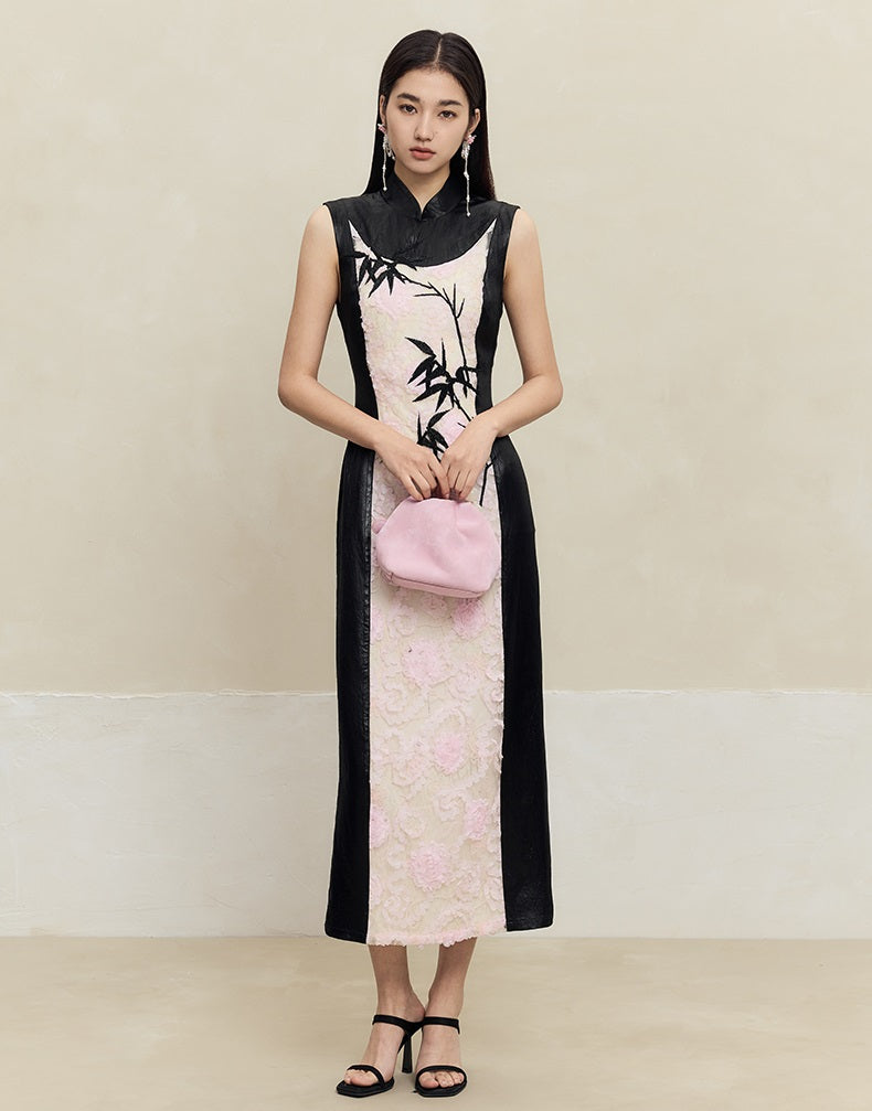 HECO Embroidered Acetate Cheongsam Sleeveless Midi Dress - what.